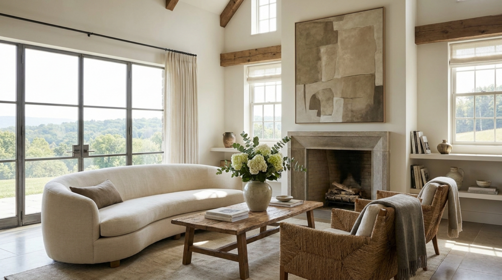 Elegantly staged luxury living room in a Bucks County home