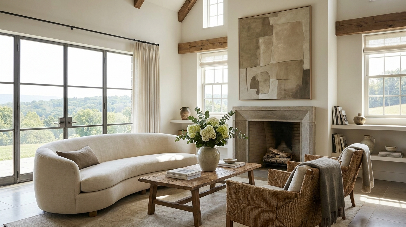 Elegantly staged luxury living room in a Bucks County home