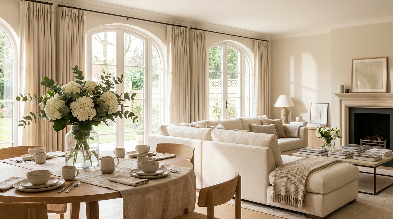Tastefully staged luxury dining and living space