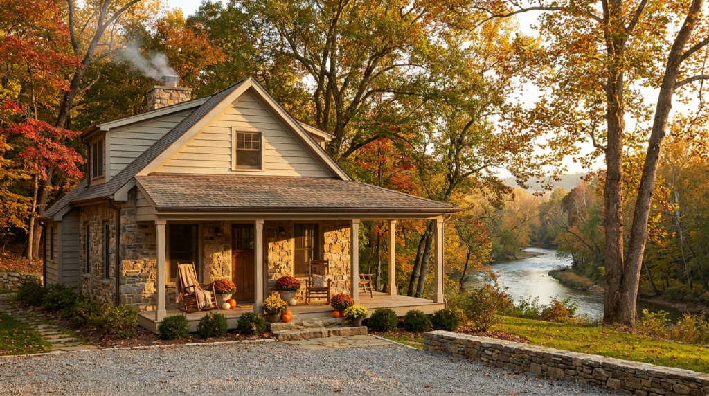 Luxury weekend retreat cottage with a covered porch near the Delaware River in Bucks County