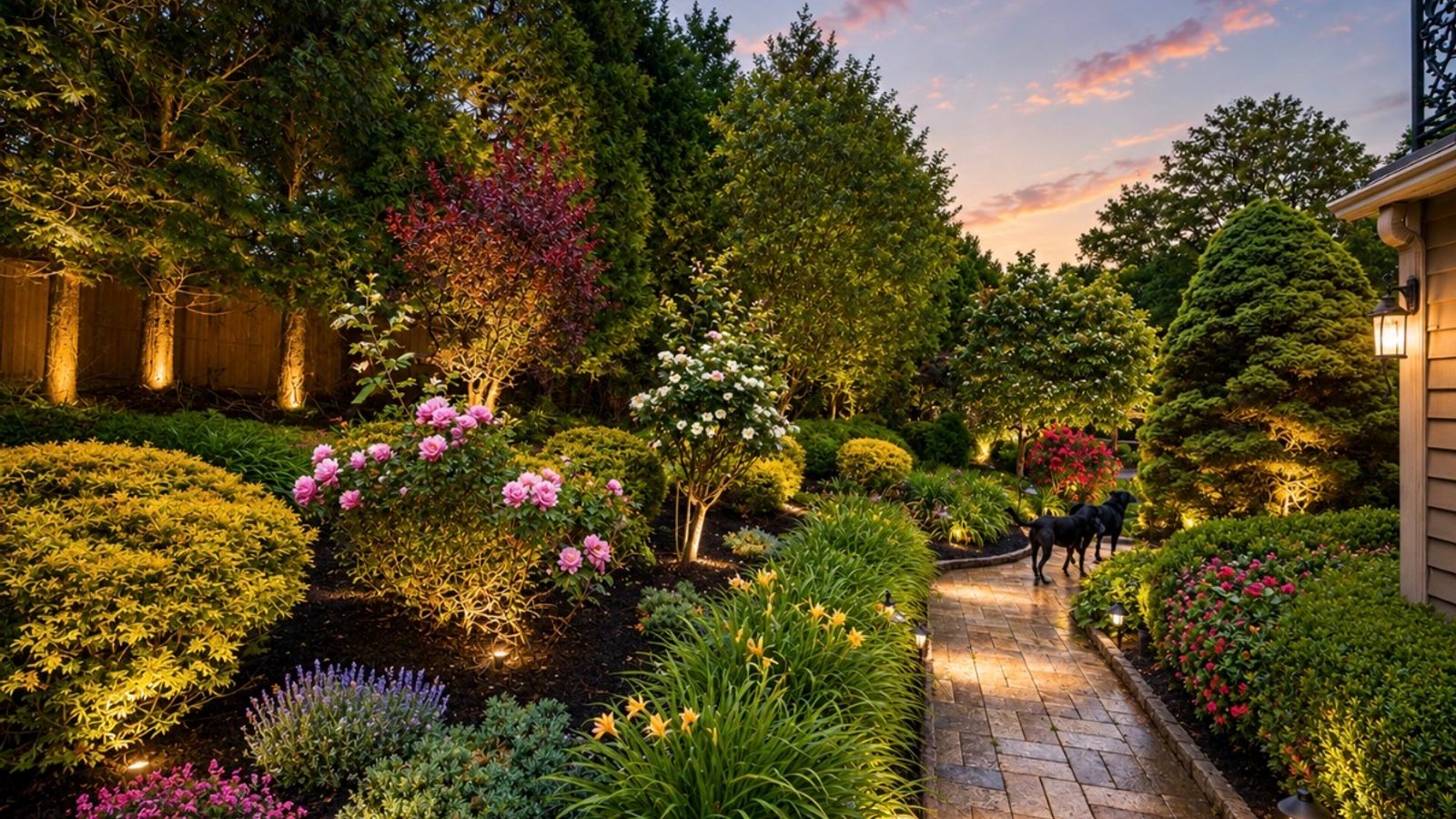 Garden path at dusk in the Bucks County countryside