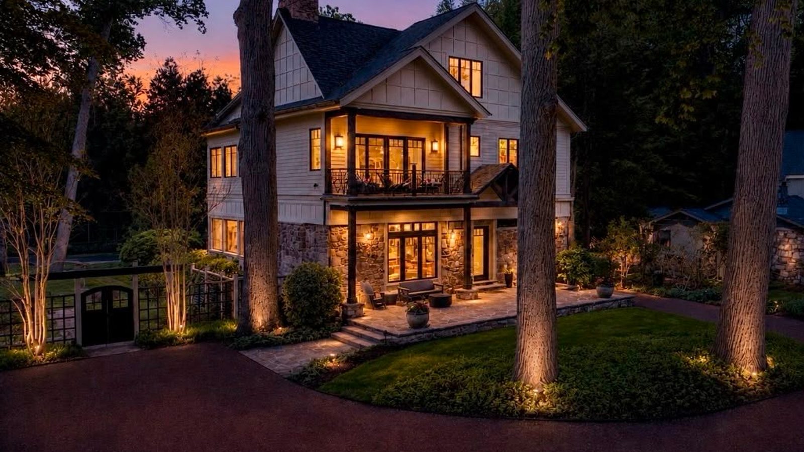 Elegant luxury home at dusk in Lambertville, NJ