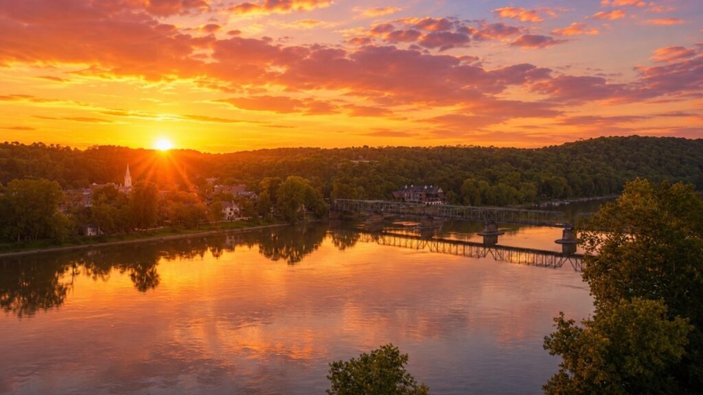 Sunset over the Delaware River in New Hope, PA