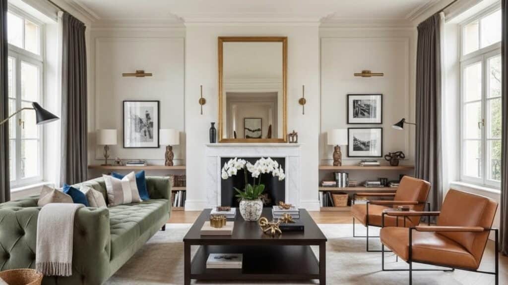 An elegantly staged luxury living space presented to showcase a home's full potential