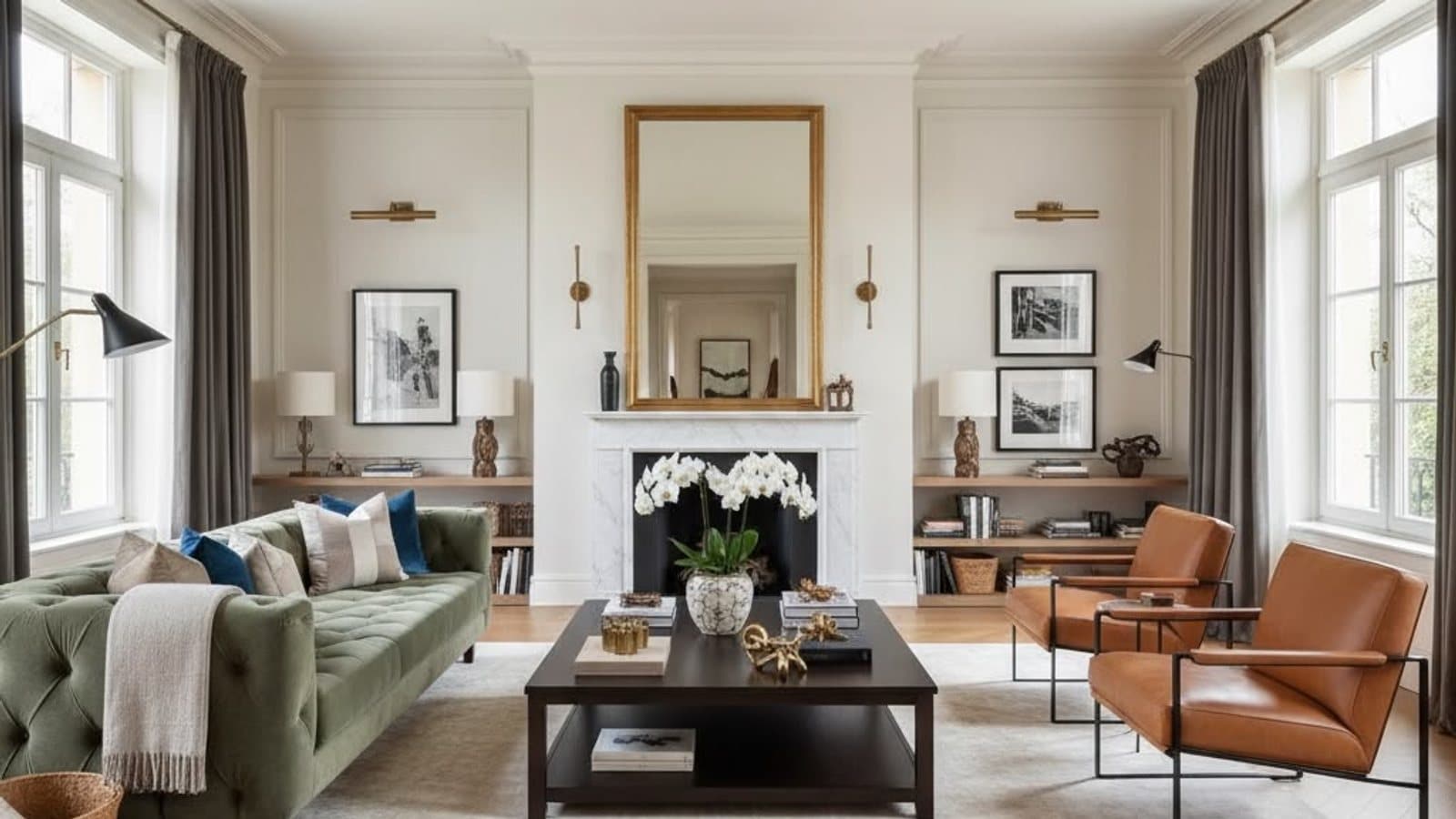 An elegantly staged luxury living space presented to showcase a home's full potential
